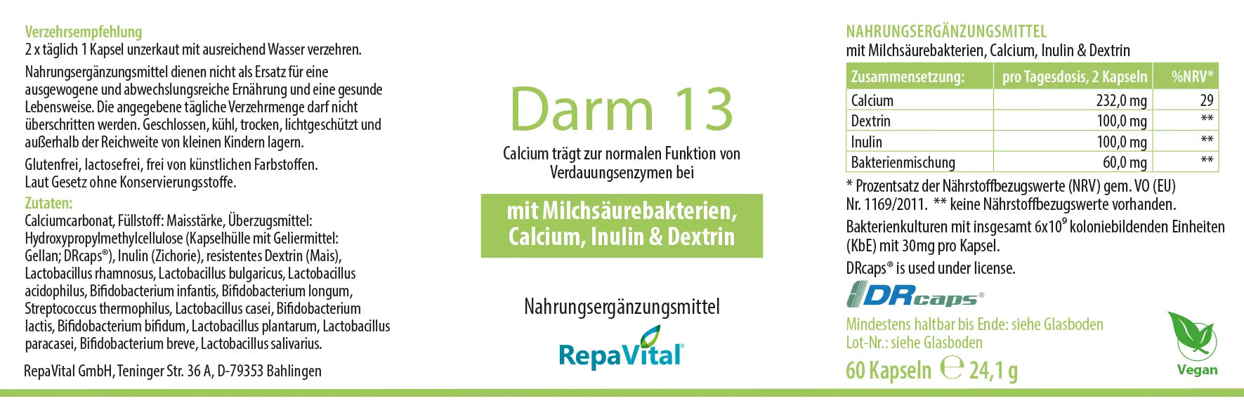 repavital-darm-13-13-milchs-urebakterienst-mme-calcium-60-kapseln image 2