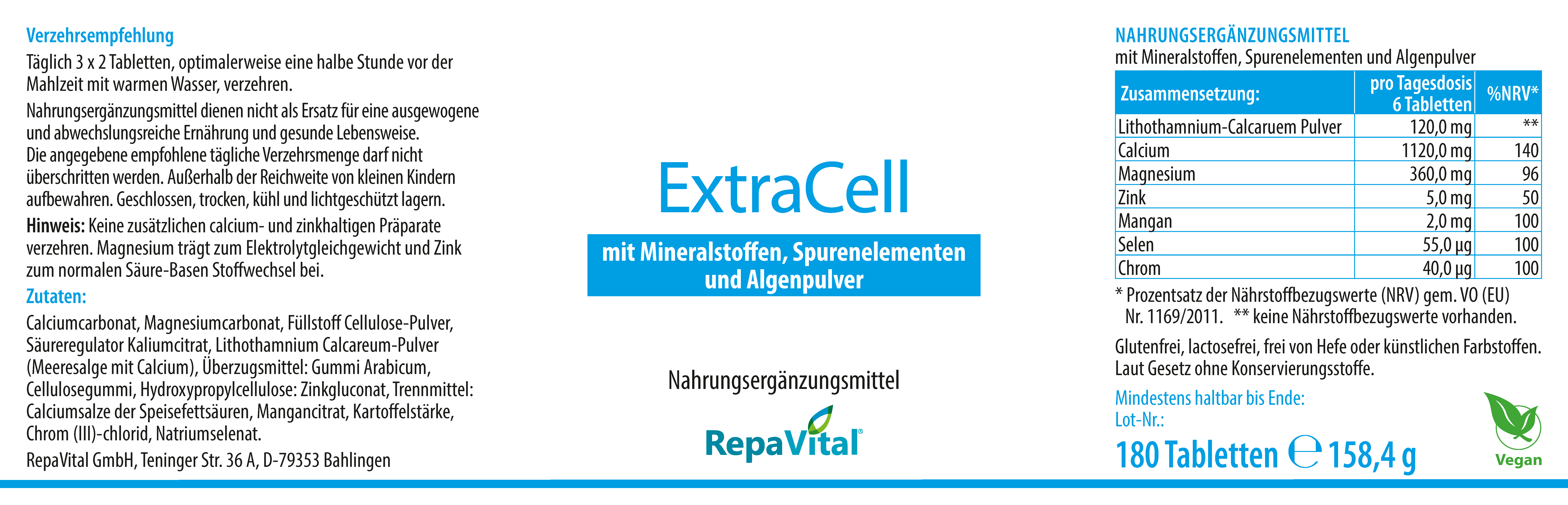 repavital-extracell-mineralstoffe-spurenelemente-vegan-180-tabletten image 2