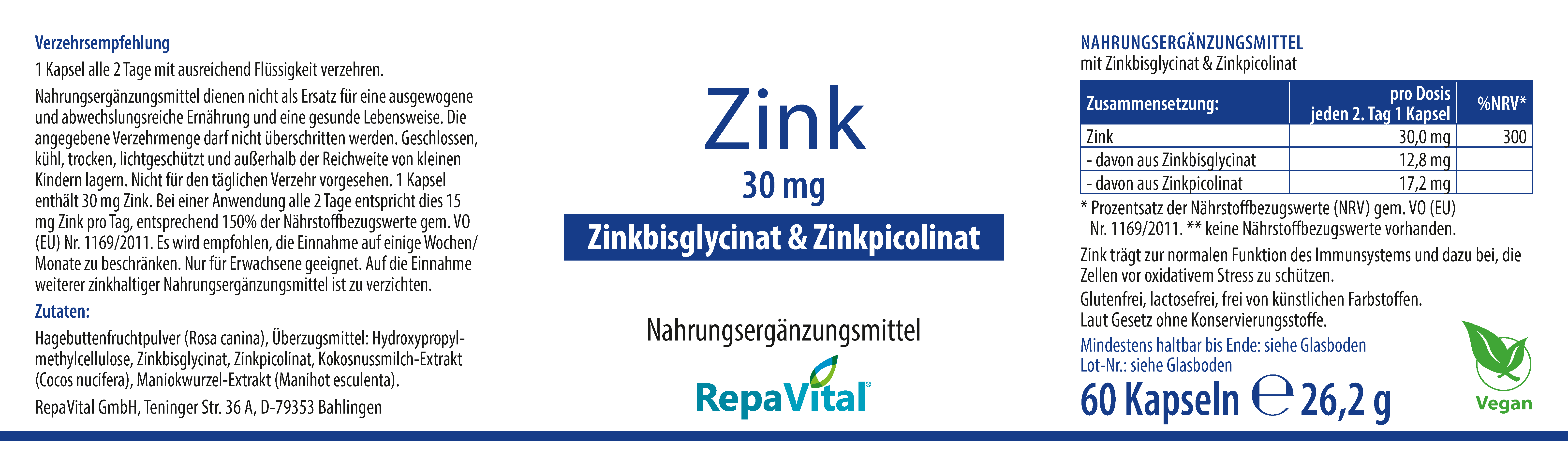 repavital-zink-komplex-30-mit-zinkbisglycinat-60-kapseln image 2