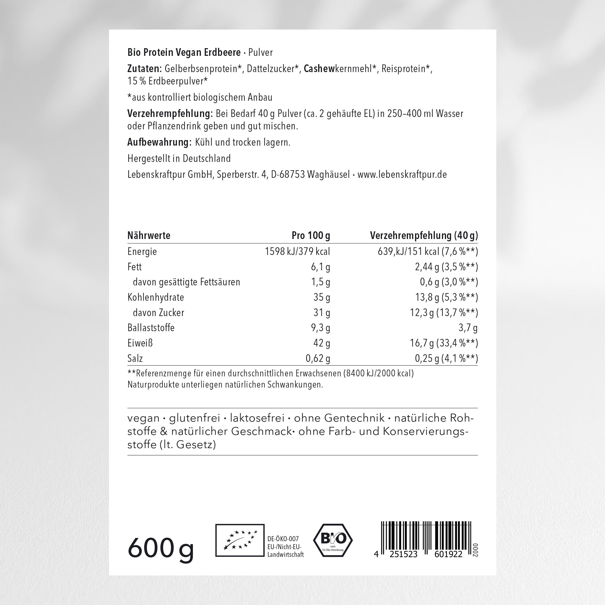 lebenskraftpur-bio-protein-vegan-erdbeere-pulver-erbsen-reis-cashew image 2
