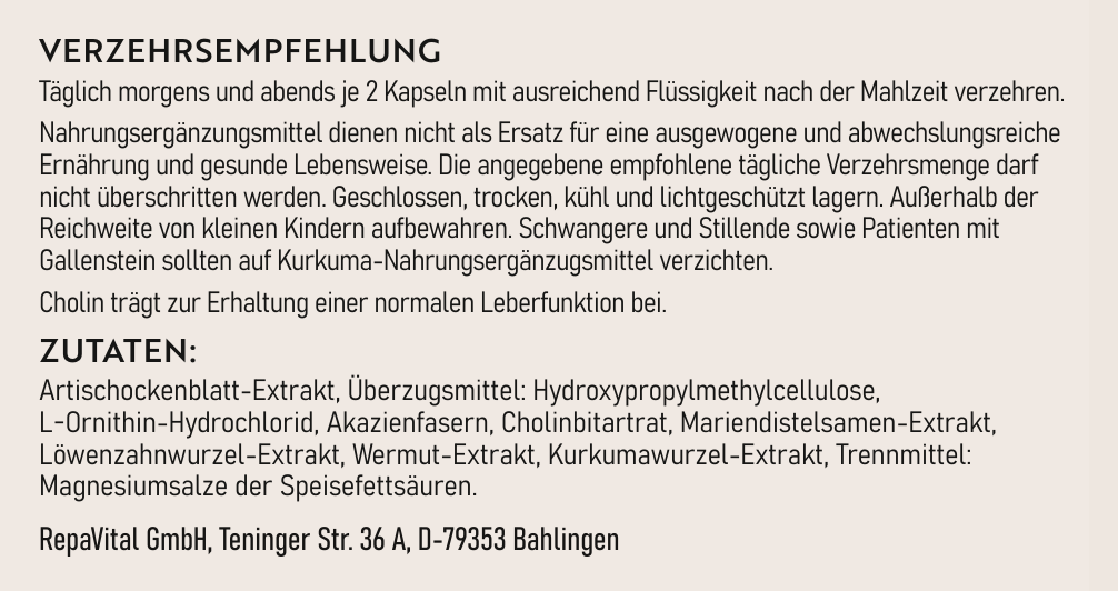 repavital-hepacura-pflanzenextrakte-cholin-l-ornithin-120-kapseln image 3
