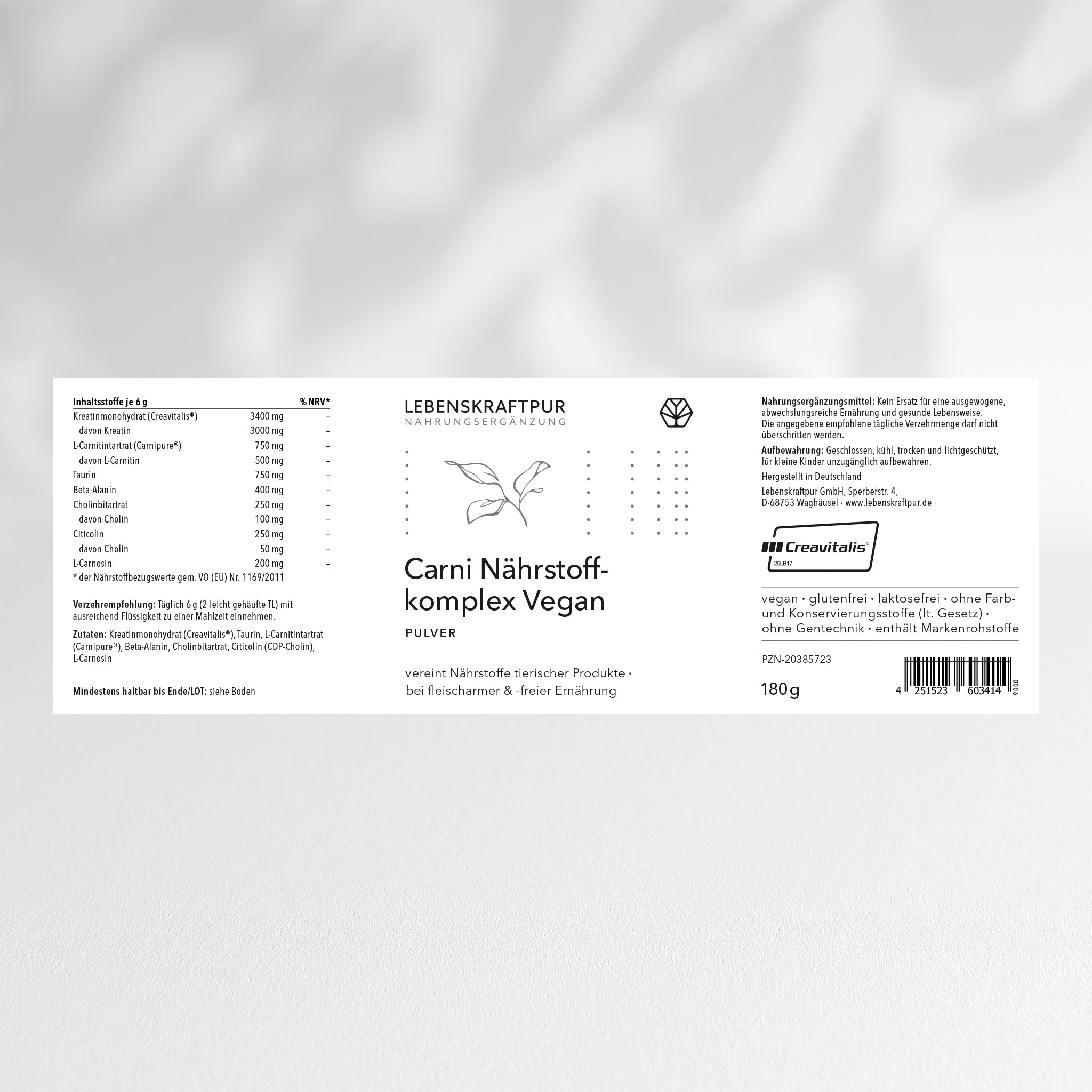 lebenskraftpur-carni-n-hrstoffkomplex-vegan-pulver-kreatin-taurin-carnitin image 2