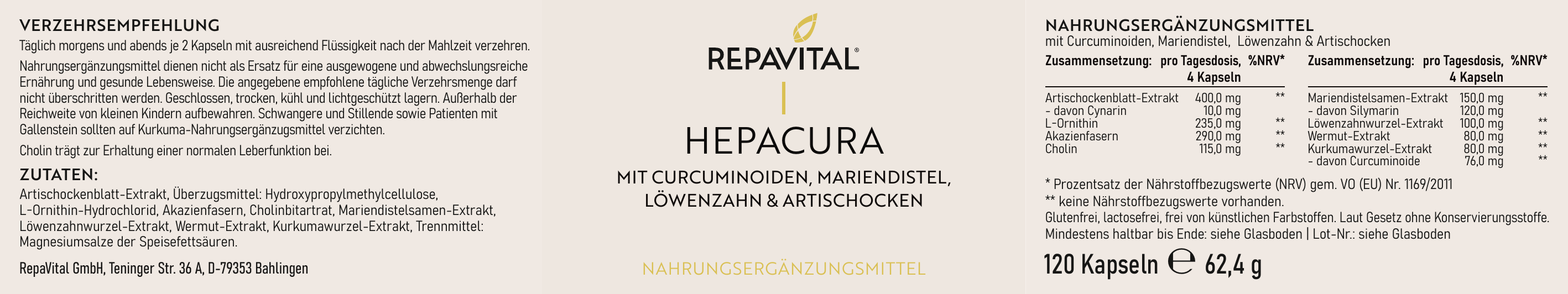 repavital-hepacura-pflanzenextrakte-cholin-l-ornithin-120-kapseln image 2