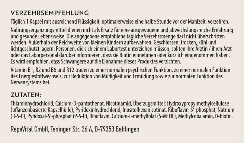repavital-vitamin-b-komplex-extra-methylcobalamin-5-mthf-60-kapseln image 3