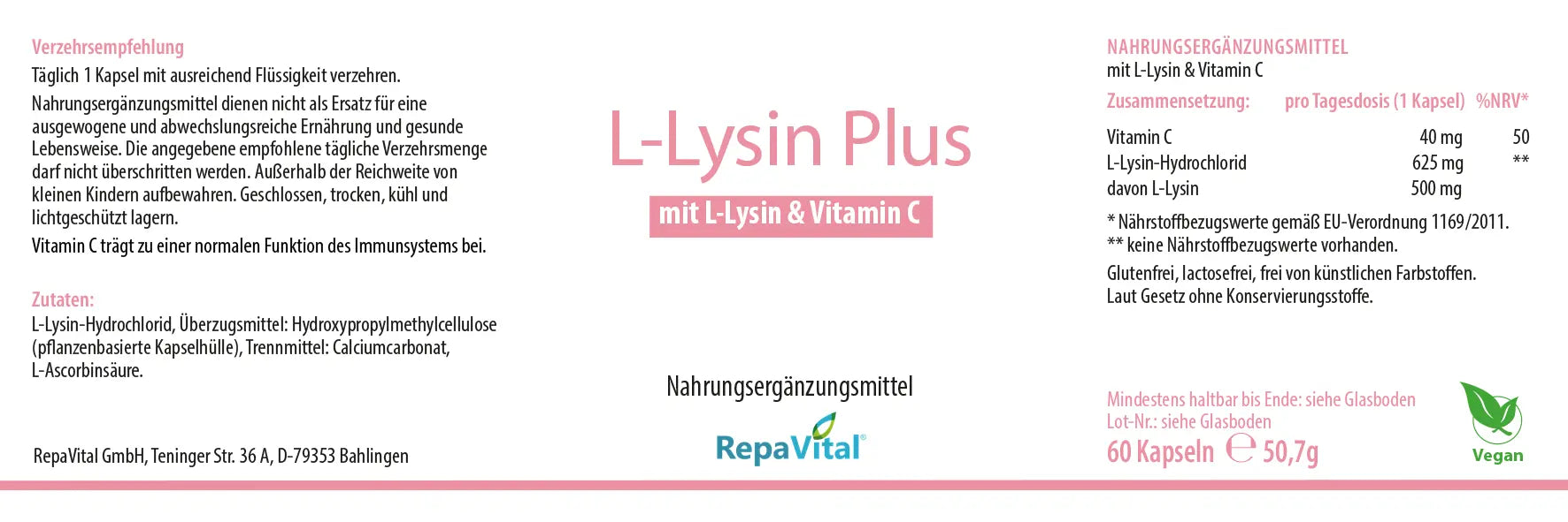 repavital-l-lysin-essentielle-aminos-ure-vitamin-c-60-kapseln image 2