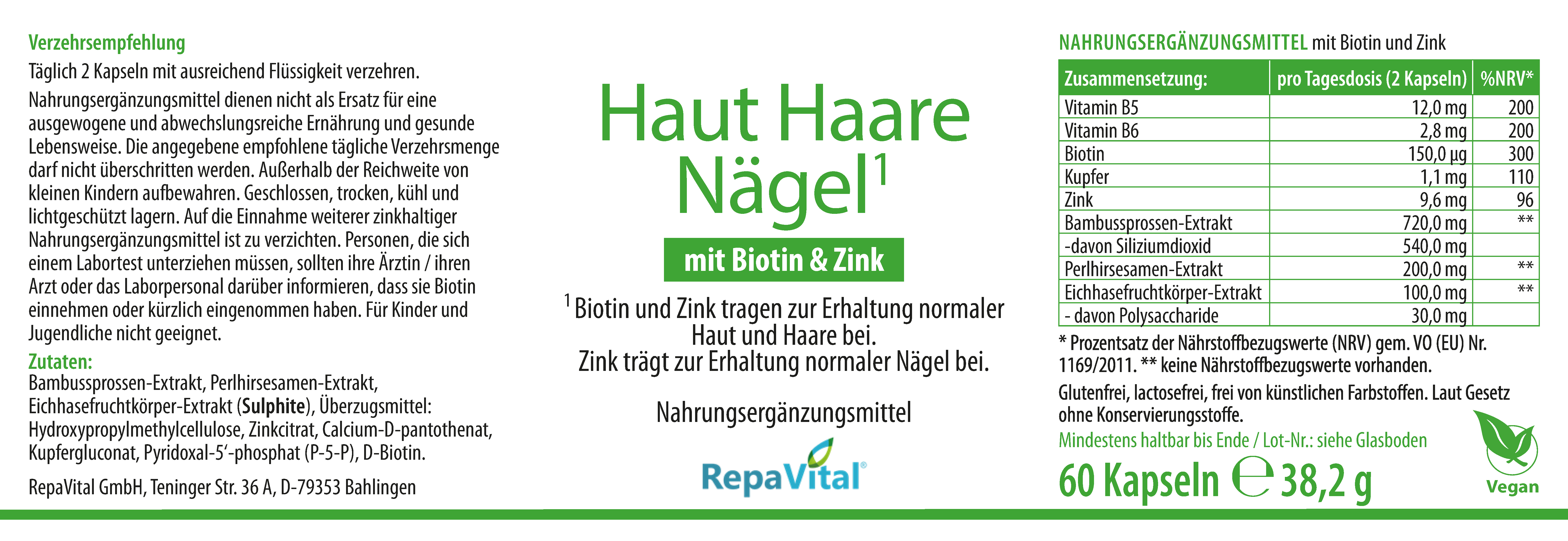 repavital-haut-haare-n-gel-biotin-zink-pflanzenextrakte-60-kapseln image 2
