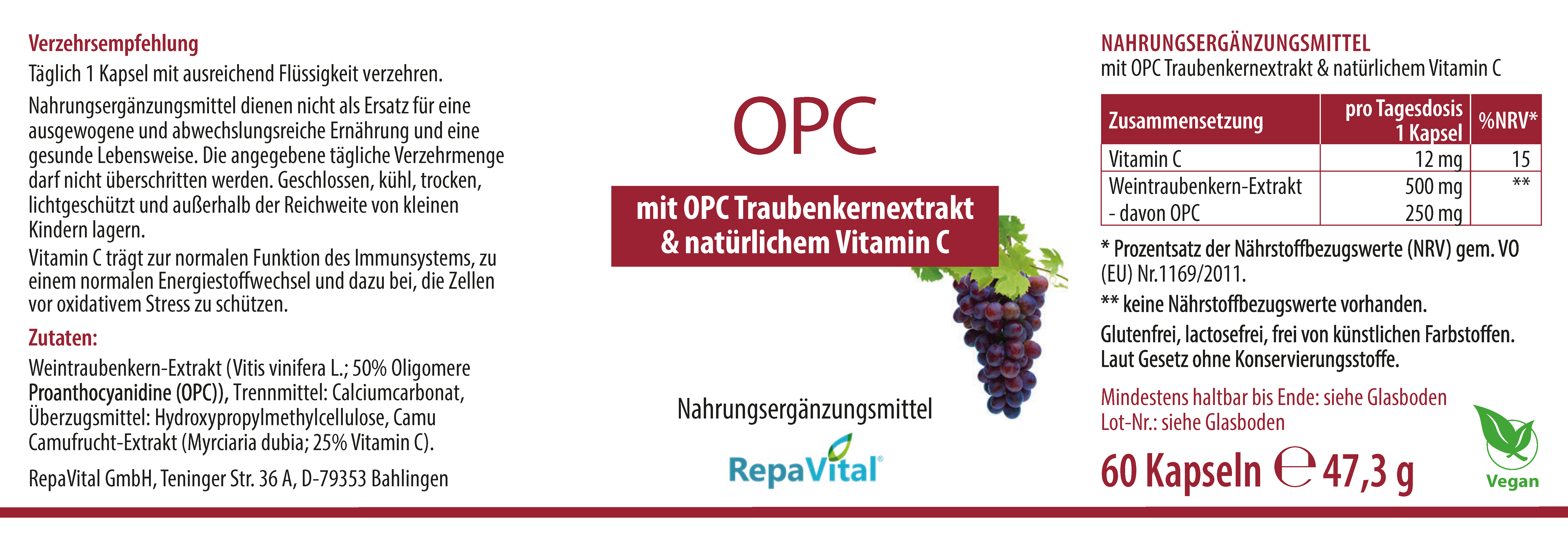repavital-opc-traubenkernextrakt-mit-vitamin-c-60-kapseln image 2