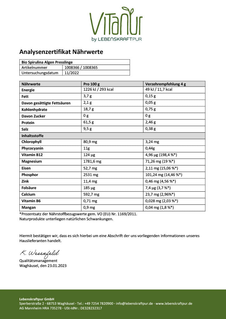 lebenskraftpur-bio-spirulina-algen-presslinge-rohkost-400-mg image 2